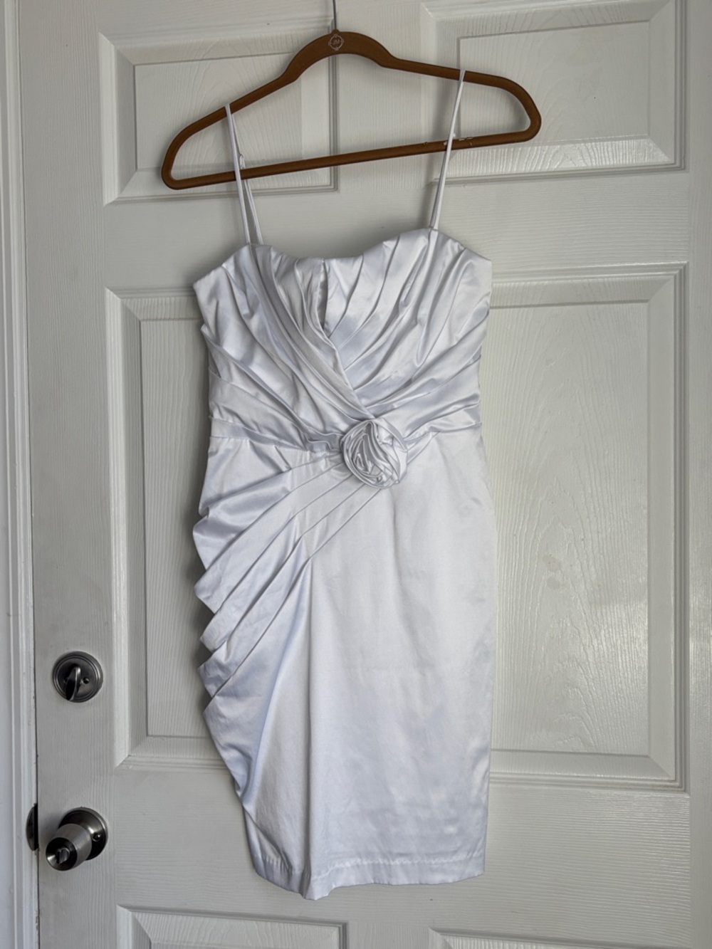 Bisou Bisou White Pleated Spaghetti-Strap Cocktail Dress with Rosette size 14